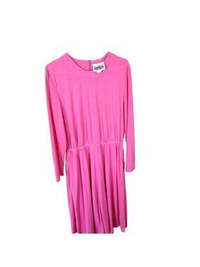 Vtg Womens American Shirt Dress 1980s Pink Long Sleeve 100% Polyester USA Midi